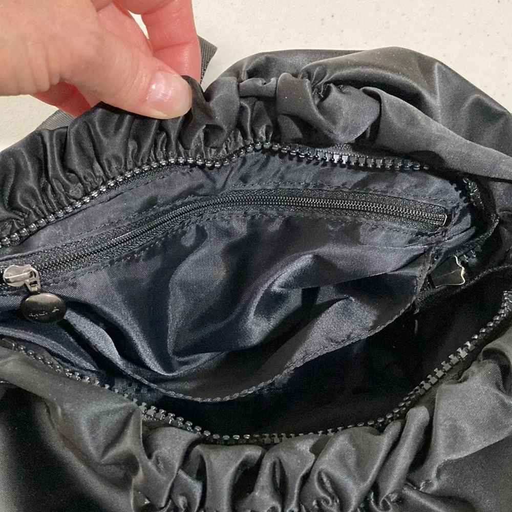 Agnes b. Black Purse, Heavy Satin, Zipper, Designer Bag Charms, Inner Pockets - Picture 7 of 16